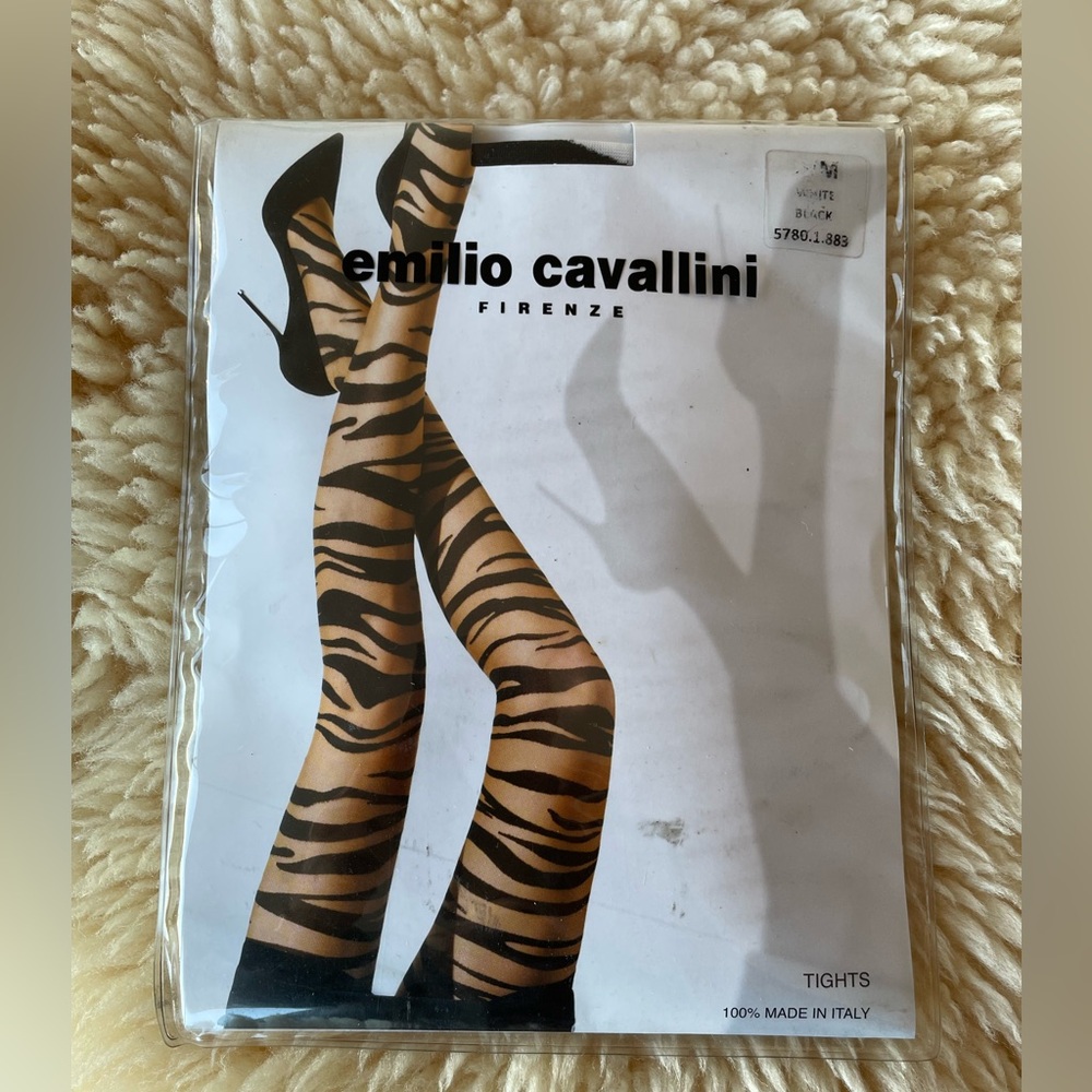 NWOT Emilio Cavallini Black and White Zebra Print Tights Size S/M
